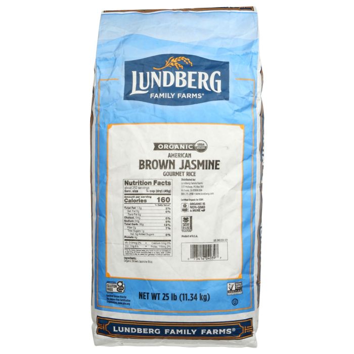 LUNDBERG: Organic Brown Jasmine Rice, 25 lb
