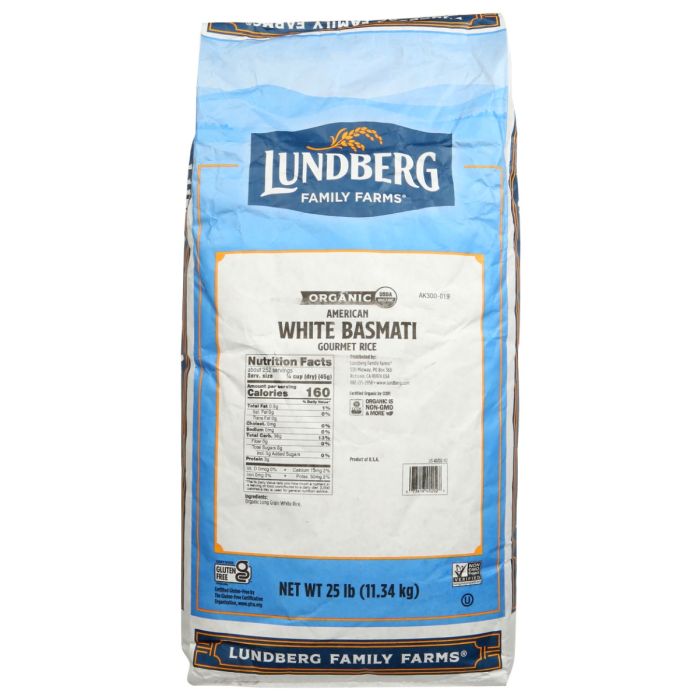 LUNDBERG: Organic White Basmati Rice, 25 lb