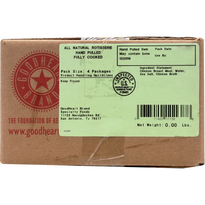 GOODHEART BRAND SPECIALTY FOODS: Chicken Breast Hand Pulled, 12 lb