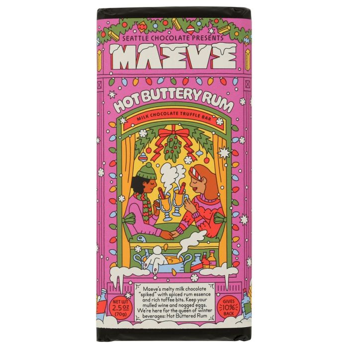 MAEVE BY SEATTLE CHOCOLATE: Hot Buttery Rum Truffle Milk Chocolate Bar, 2.5 oz