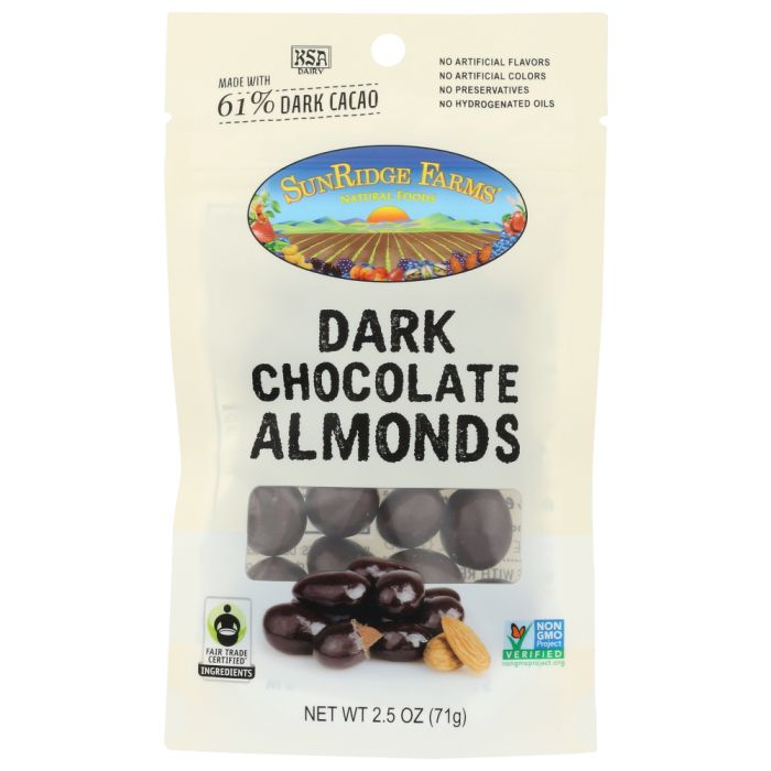 SUNRIDGE FARM: Dark Chocolate Almonds Fair Trade Certified Cocoa, 2.5 oz