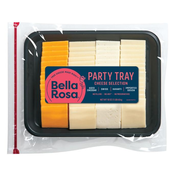 BELLA ROSA: Cheese Selection Party Tray - Aged Cheddar, Gouda, Havarti, and Swiss, 1 lb