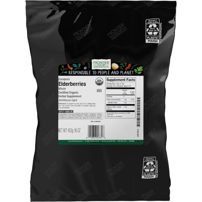 FRONTIER BULK: Organic European Elderberries Whole, 16 oz