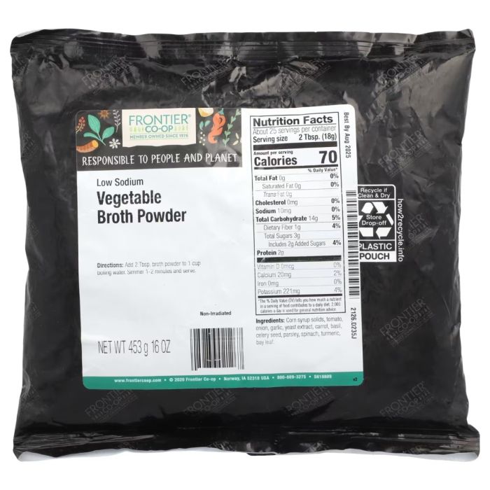 FRONTIER CO-OP: Low Sodium Vegetable Flavored Broth Powder, 16 oz