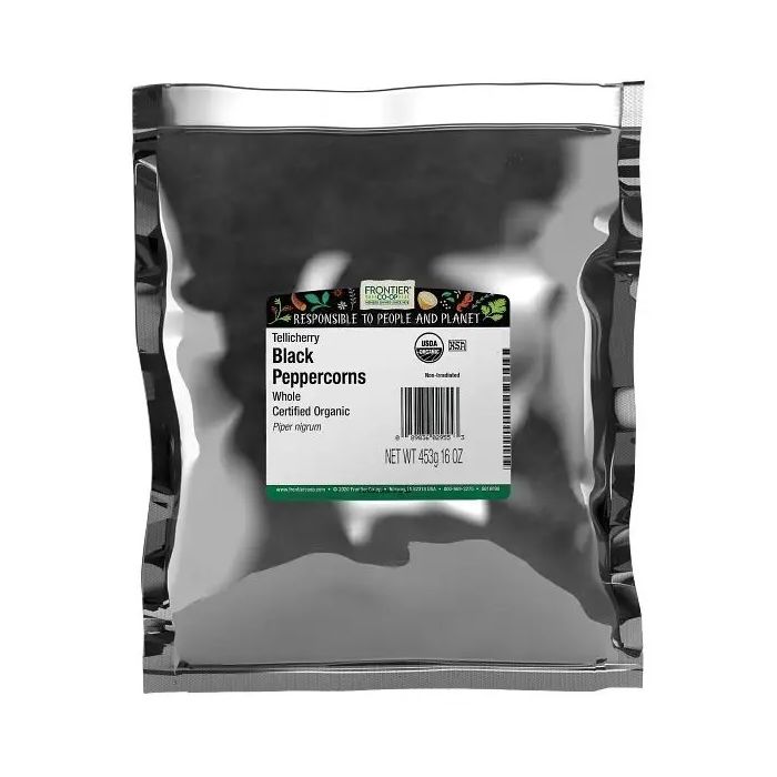 FRONTIER BULK: Organic Tellicherry Black Peppercorns Whole, 16 oz