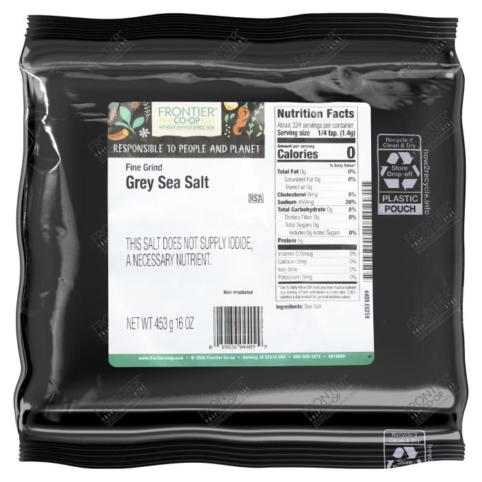 FRONTIER BULK: Fine Grind Grey Sea Salt, 16 oz