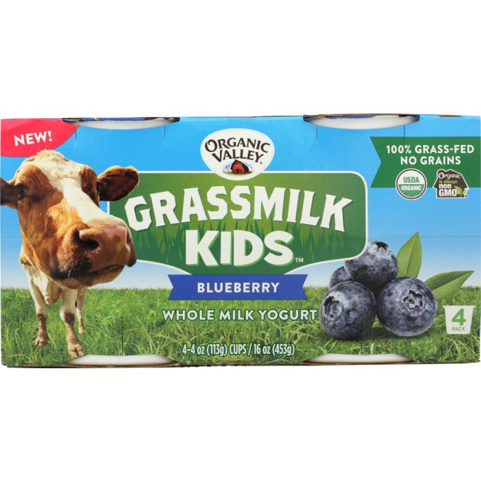 ORGANIC VALLEY: Blueberry Grassmilk Kids Yogurt 4x4-oz Cups, 16 oz