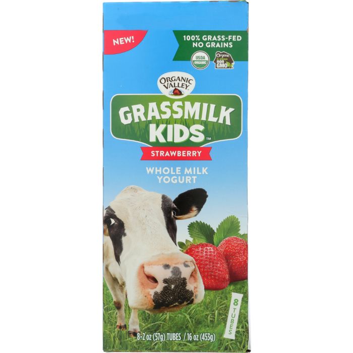 ORGANIC VALLEY: Strawberry Grassmilk Kids Yogurt Tube 8-2 oz, 16 oz