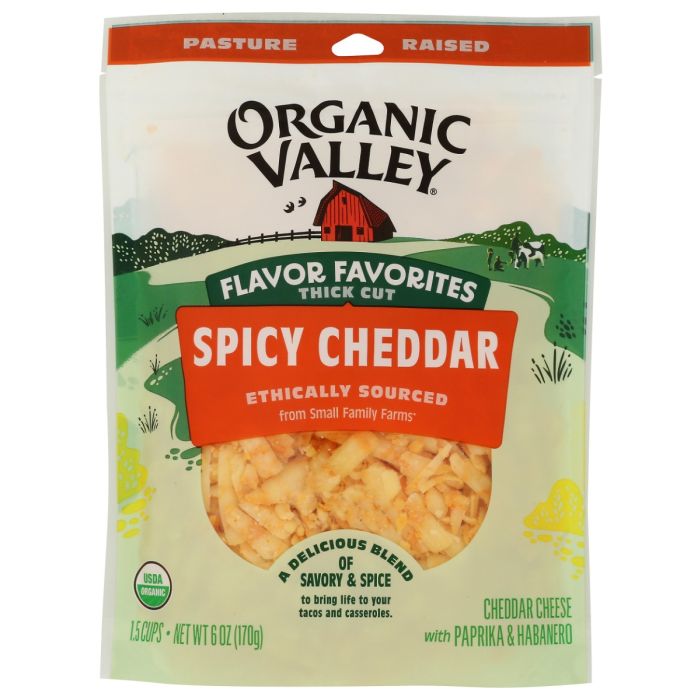 ORGANIC VALLEY: Flavor Favorite Shredded Spicy Cheddar Cheese, 6 oz