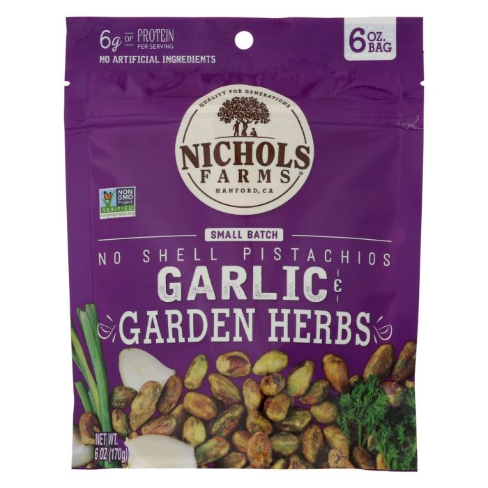 NICHOLS FARMS: No Shell Pistachios Garlic and Garden Herbs, 6 oz