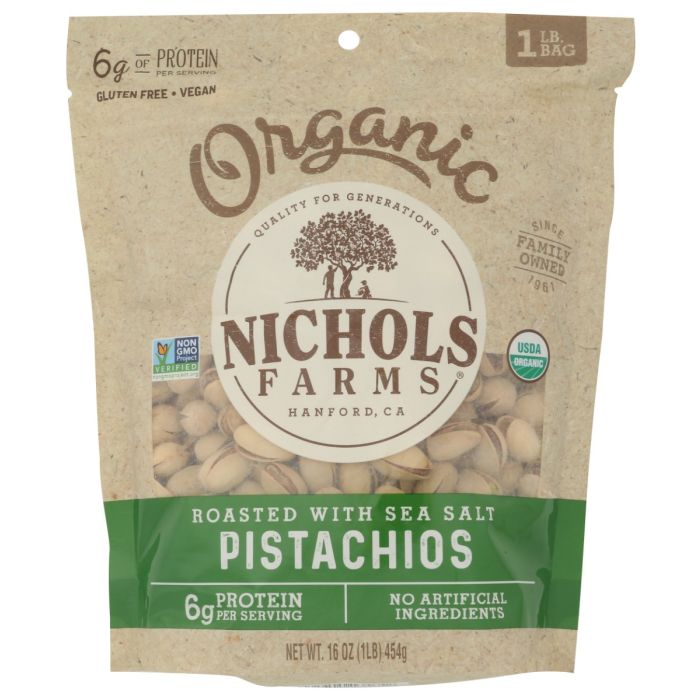 NICHOLS FARMS: In Shell Organic Pistachios Roasted With Sea Salt, 16 oz