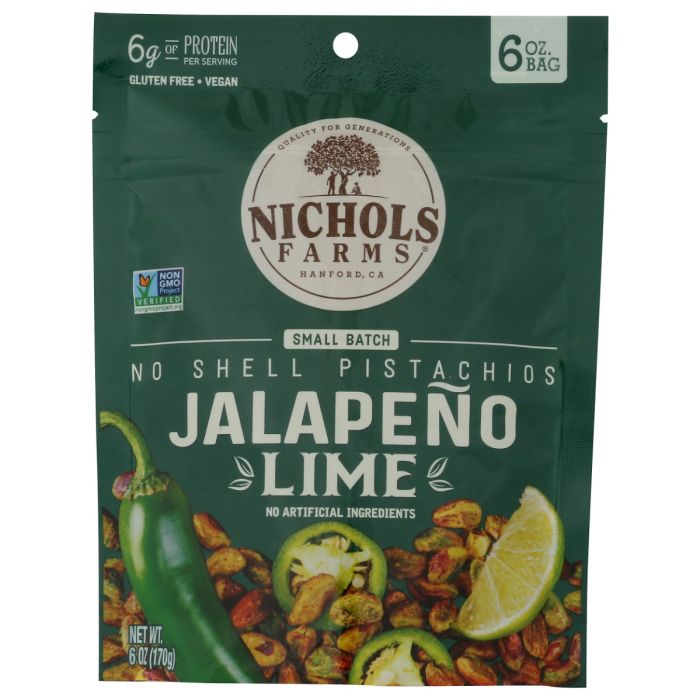 NICHOLS FARMS: No Shell Pistachios Jalapeno Lime, 6 oz