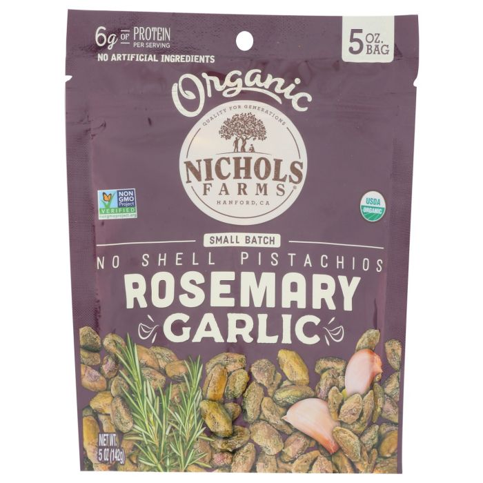 NICHOLS FARMS: No Shell Organic Pistachios Rosemary Garlic, 5 oz
