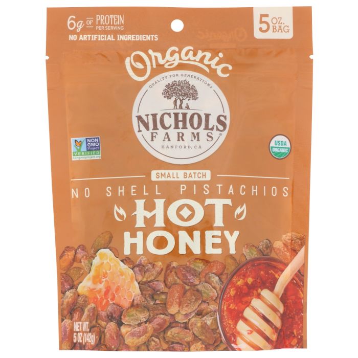 NICHOLS FARMS: No Shell Organic Pistachios Hot Honey, 5 oz