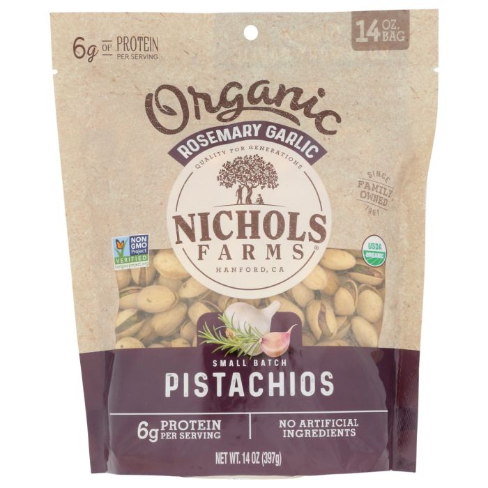 NICHOLS FARMS: In Shell Organic Pistachios Rosemary Garlic, 14 oz