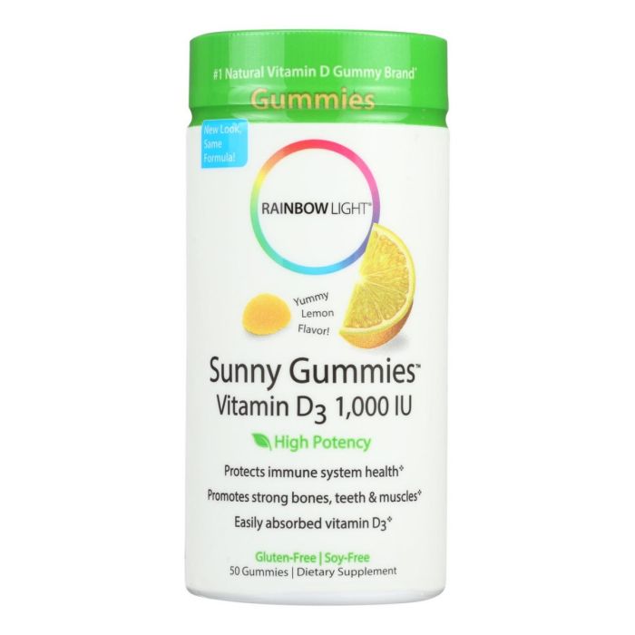 RAINBOW LIGHT: Sour Lemon Vitamin D3 1000 IU Sunny Gummies, 50 Gummies
