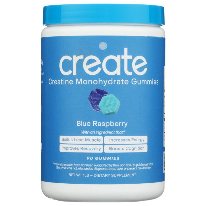 CREATE WELLNESS: Blue Raspberry Creatine Monohydrate Gummies, 90 pc