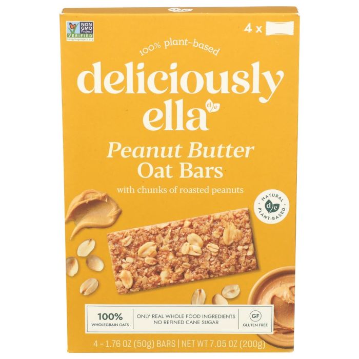 DELICIOUSLY ELLA: Peanut Butter Oat Bars 4pk, 7.05 oz