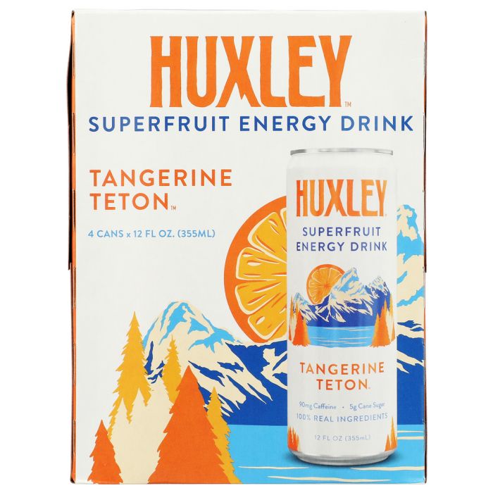 HUXLEY: Tangerine Teton Energy Drink 4 Cans, 48 fo