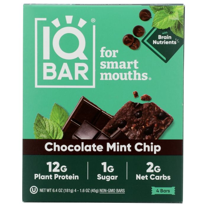 IQ BAR: Chocolate Mint Chip Protein Bar 4pk, 6.4 oz