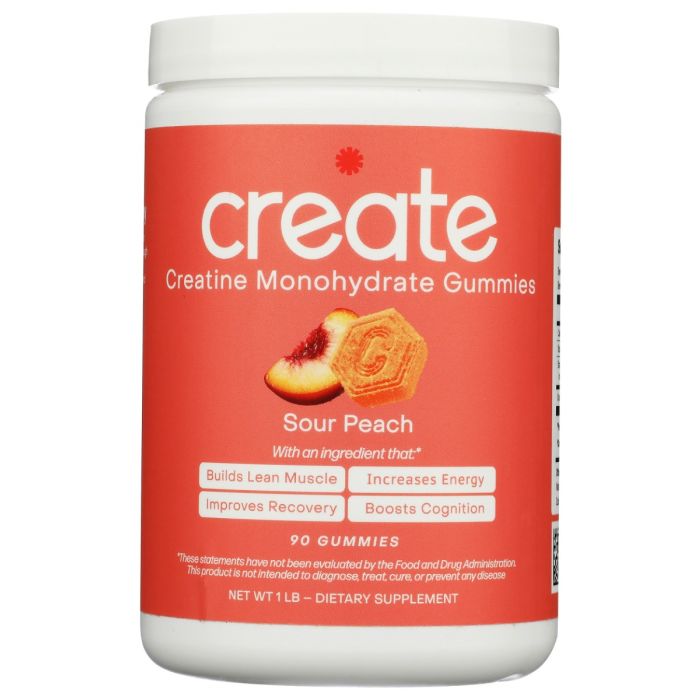 CREATE WELLNESS: Sour Peach Creatine Monohydrate Gummies, 90 pc
