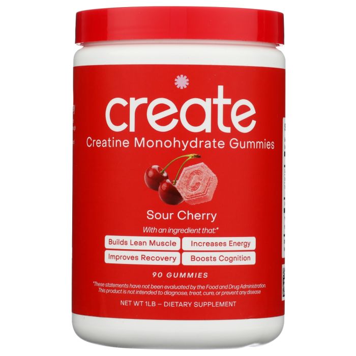 CREATE WELLNESS: Sour Cherry Creatine Monohydrate Gummies, 90 pc