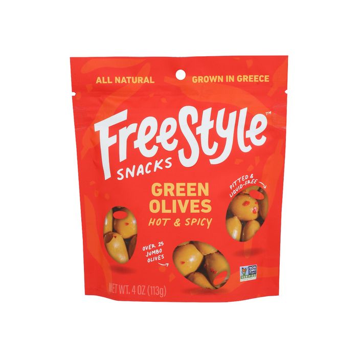 FREESTYLE SNACKS: Olives Green Hot Spicy, 4 OZ