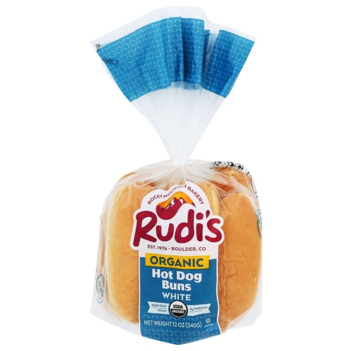 RUDIS: Organic White Hot Dog Rolls, 12 oz