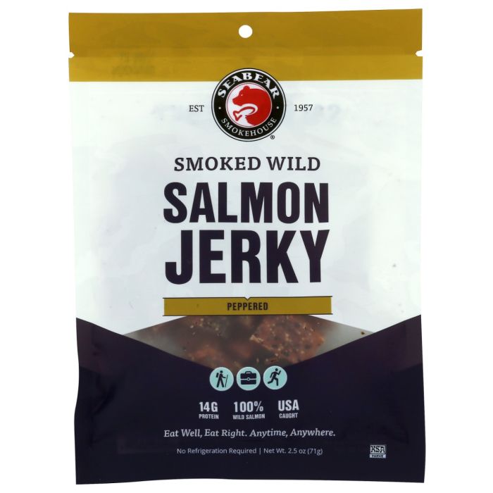SEABEAR SMOKEHOUSE: Smoked Wild Salmon Jerky Peppered, 2.5 oz