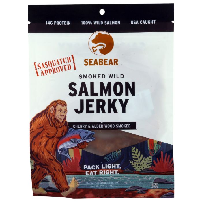 SEABEAR SMOKEHOUSE: Sasquatch Approved Wild King Salmon Jerky Cherry And Alder Wood Smoked, 2.5 oz