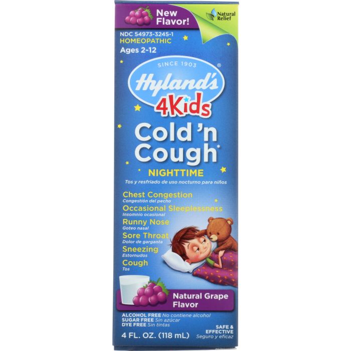 HYLAND: Kid Cold And Cough Night Grape Flavor, 4 oz