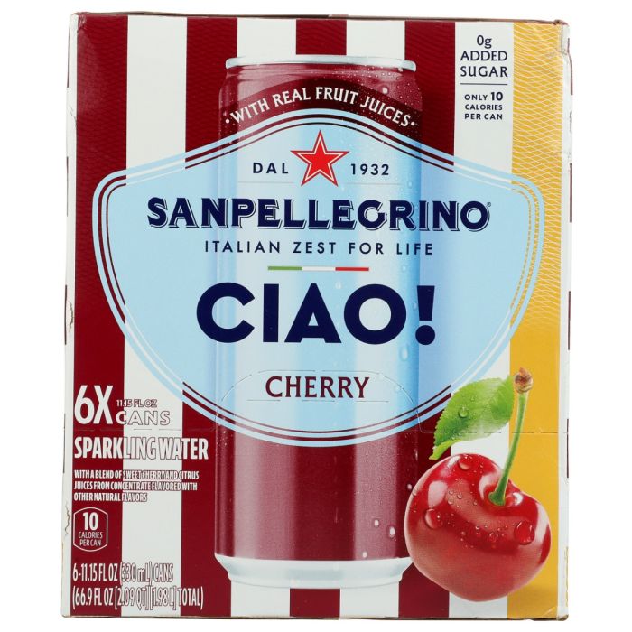 SAN PELLEGRINO: Ciao! Cherry Flavored Sparkling Water 6 Cans, 66.9 fo