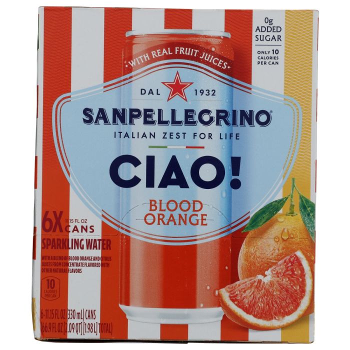 SAN PELLEGRINO: Ciao! Blood Orange Flavored Sparkling Water 6 Cans, 66.9 fo