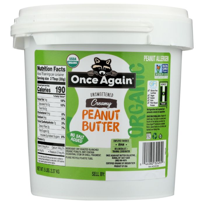 ONCE AGAIN: Organic Creamy Peanut Butter, 5 lb