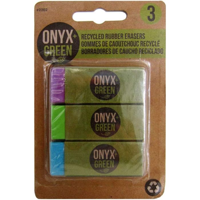 ONYX & GREEN: Eraser 3Pk Recycled Rubbe, 3 pc