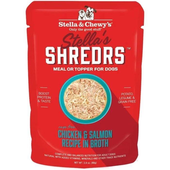 STELLA AND CHEWYS: Shredrs Chicken And Salmon Recipe In Broth For Dogs, 2.8 oz