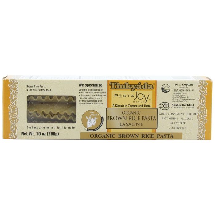 TINKYADA: Pasta Brown Rice Lasagne Organic, 10 oz