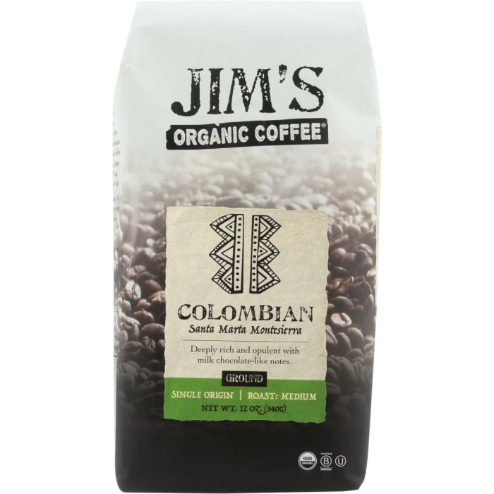 JIMS ORGANIC COFFEE: Columbian Ground Coffee Organic, 12 oz