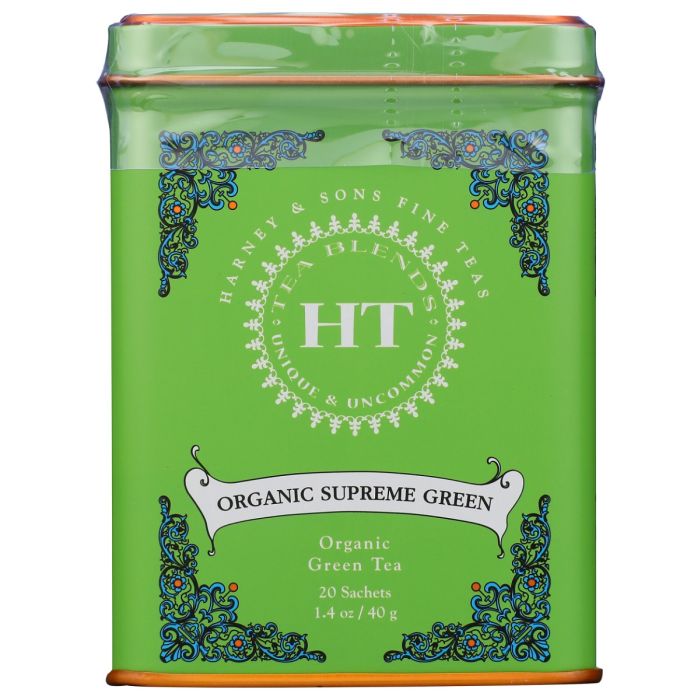 HARNEY & SONS: Organic Supreme Green Tea 20 Sachets HT Tin, 1.4 oz