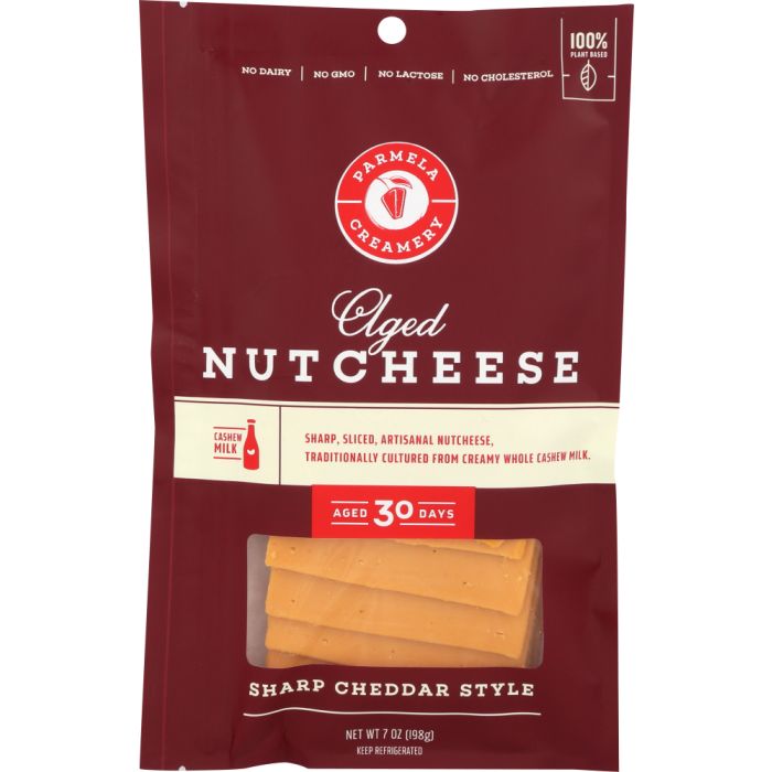 PARMELA CREAMERY: Aged Nutcheese Sharp Cheddar Style Sliced, 7 oz