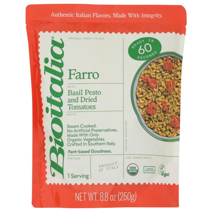 BIOITALIA: Organic Farro Basil Pesto and Dried Tomatoes, 8.8 oz