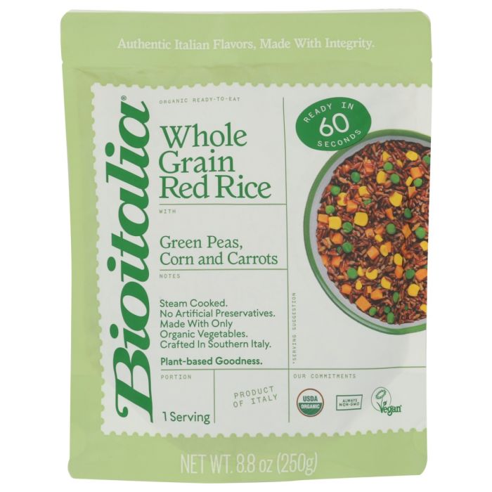 BIOITALIA: Organic Whole Grain Red Rice Green Peas, Corn and Carrots, 8.8 oz