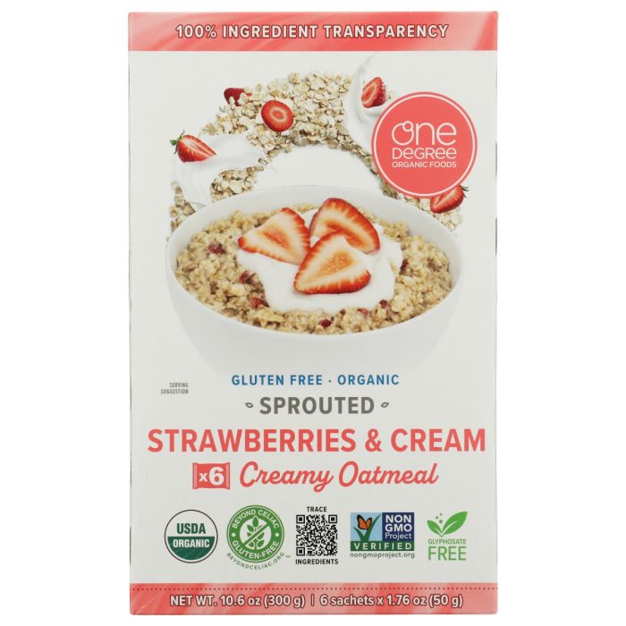 ONE DEGREE: Sprouted Strawberries & Cream Instant Oatmeal, 10.6 oz