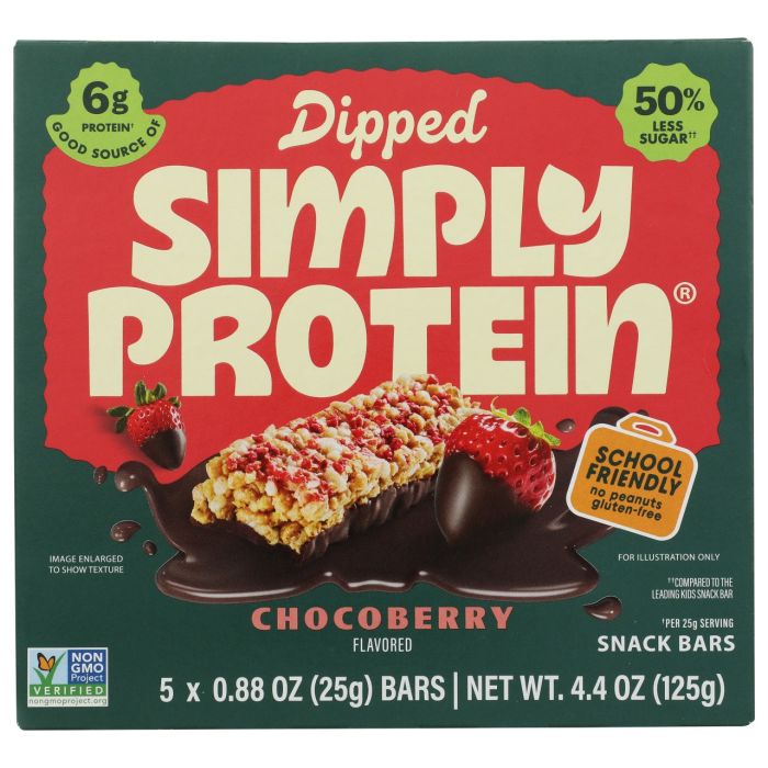 SIMPLY PROTEIN: Chocoberry Dipped Bar 5 Bars, 4.4 oz