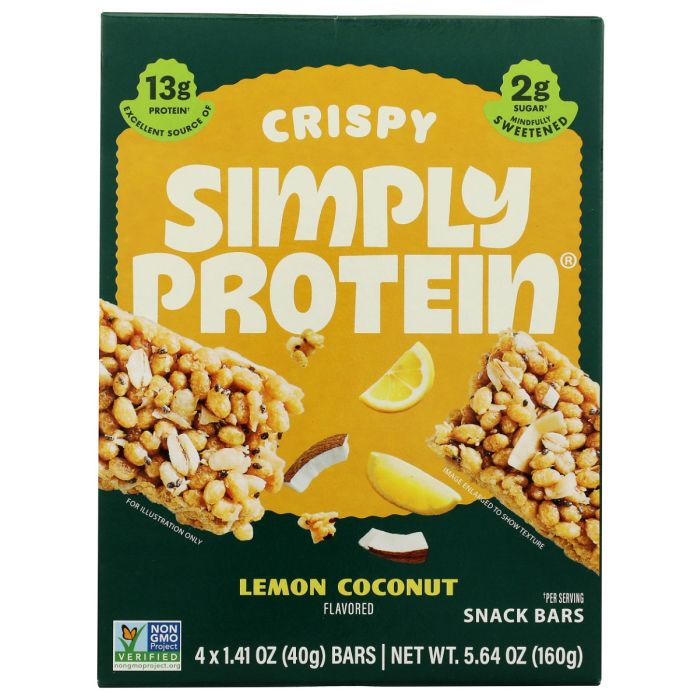 SIMPLYPROTEIN: Lemon Coconut Crispy Bars 4Pack, 5.64 oz