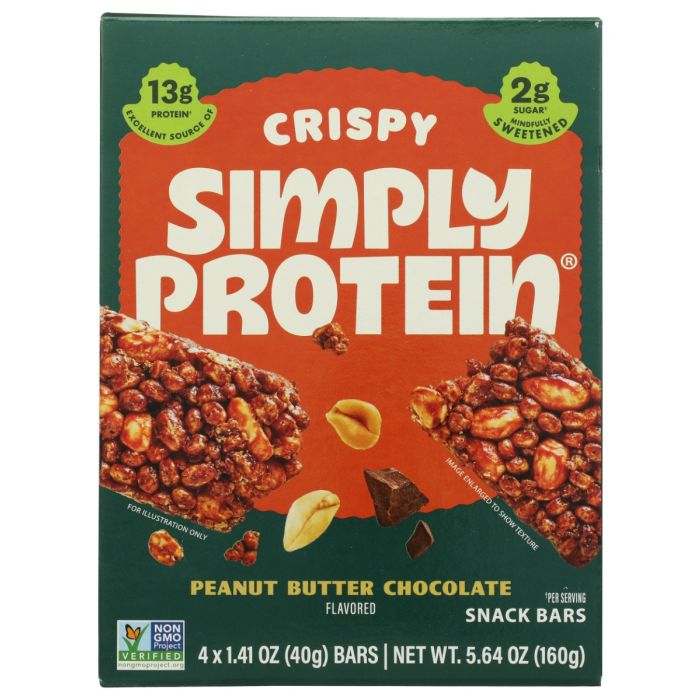 SIMPLYPROTEIN: Peanut Butter Chocolate Crispy Bars 4Pack, 5.64 oz