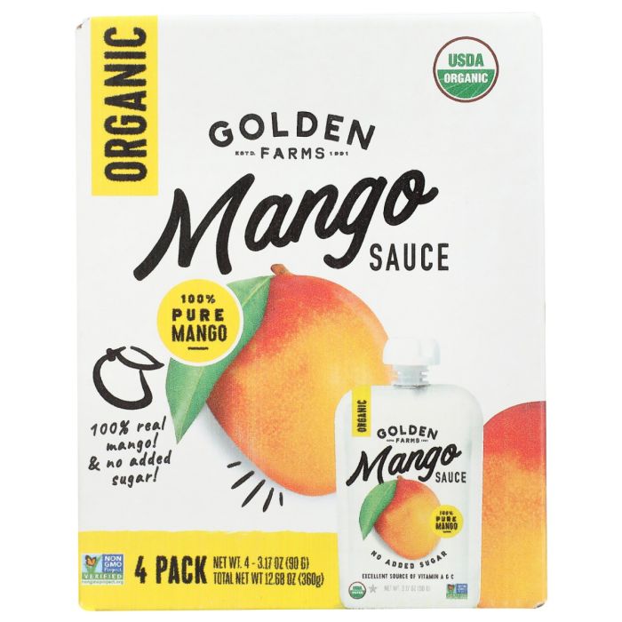 GOLDEN FARMS: Organic Mango Sauce 4 Pouches, 12.68 oz