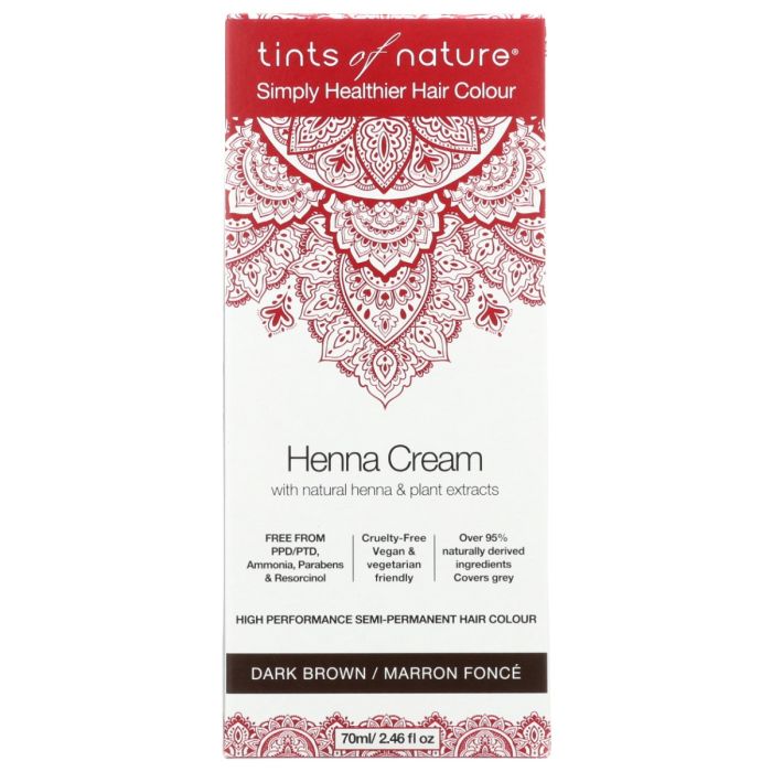 TINTS OF NATURE: Dark Brown Henna Cream Hair Colour, 2.46 fo