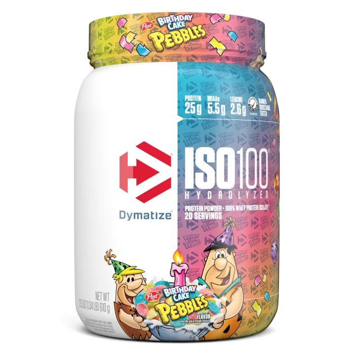 DYMATIZE: ISO100 PROTEIN Powder Birthday Cake Pebbles, 21.5 oz
