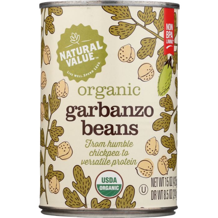 NATURAL VALUE: Bean Garbanzo Can Organic, 15 oz